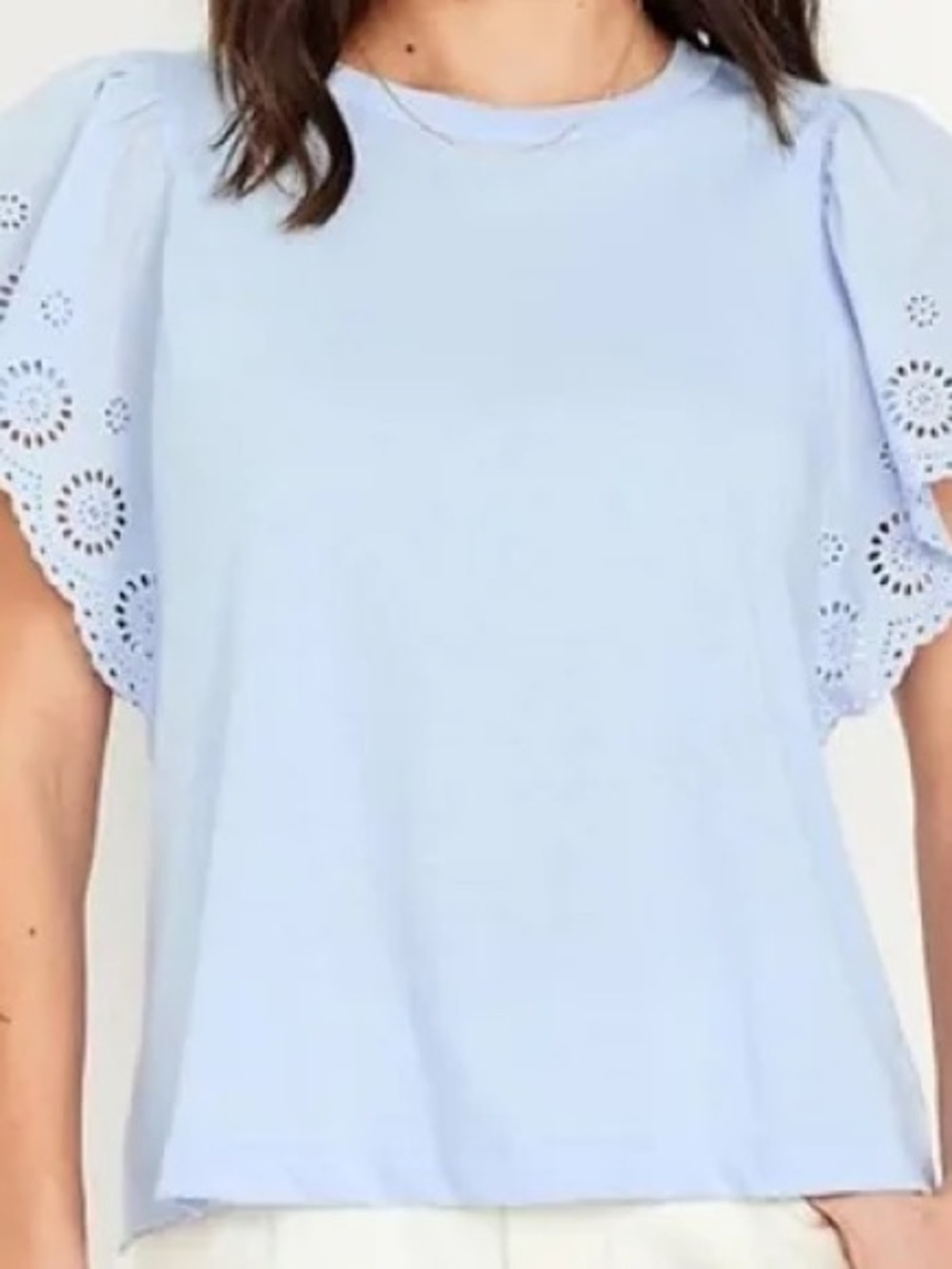 Old Navy Light Blue Eyelet Flutter Sleeve Tee